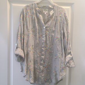 Fig & Flower Embroidered Button Down Blouse - Size M